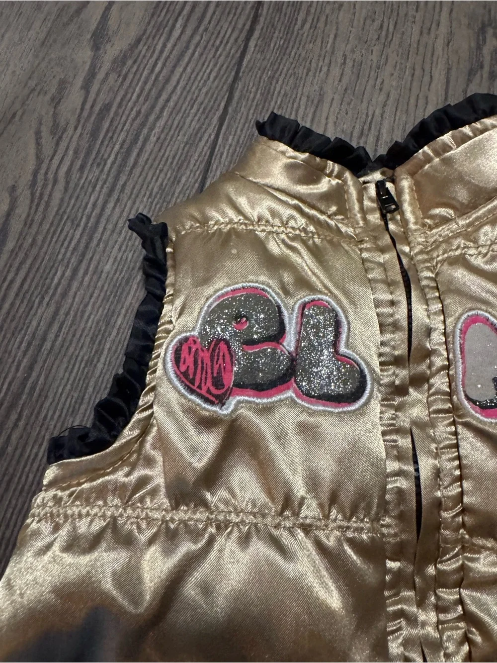 Vintage Elmo Gold Puffer Vest Girls size 18m Zip Up